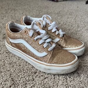 Vans Girls' Glitter Sneakers in Gold with White Stripe